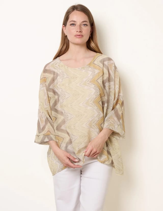 Blue Vanilla Zig Zag Round Neck Oversized Top - 2