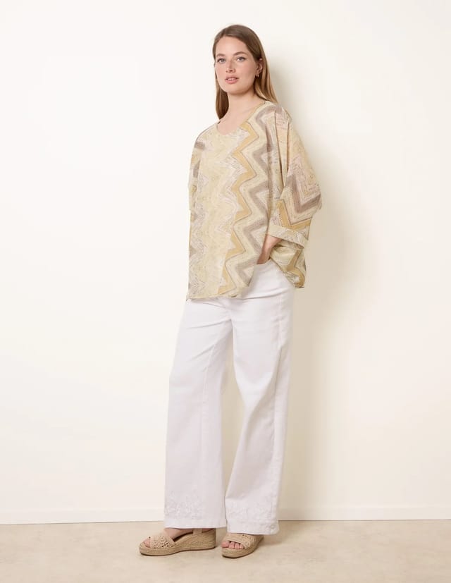 Blue Vanilla Zig Zag Round Neck Oversized Top - 3
