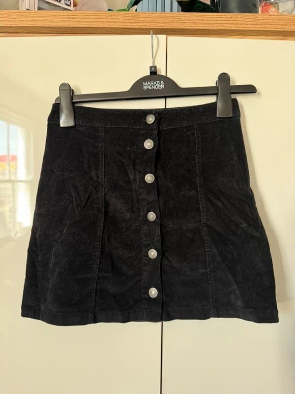 Bershka Mini corduroy button up black skirt
