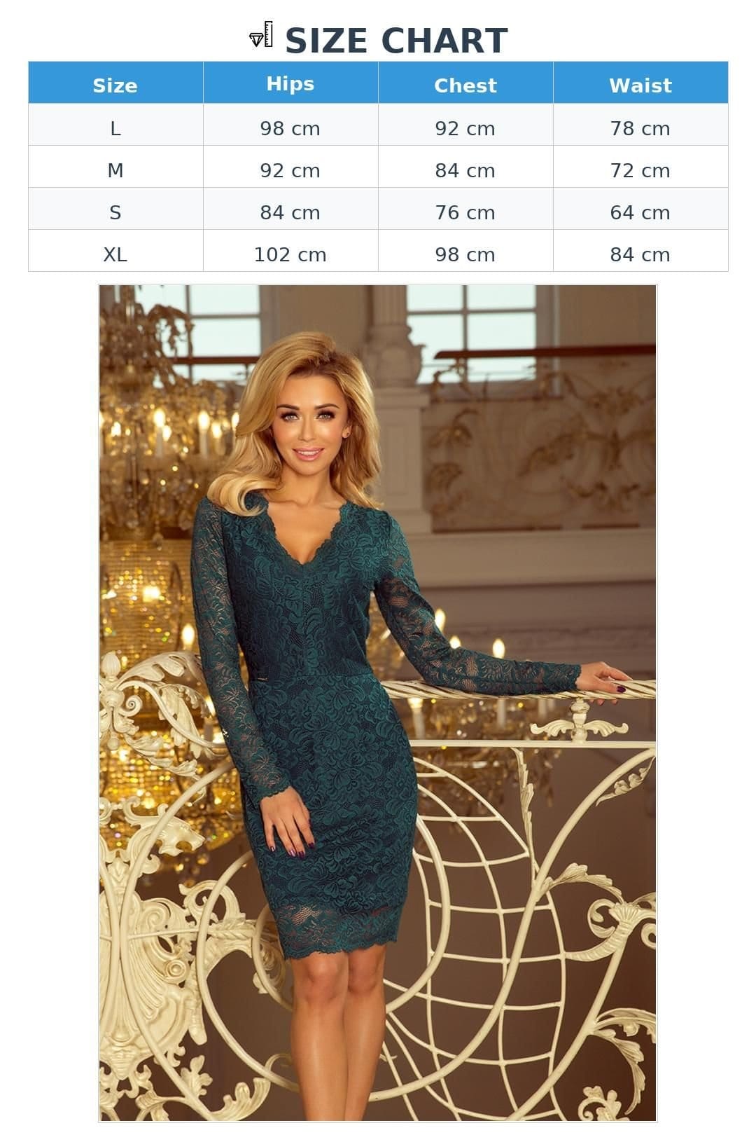 Love Lace Love Lace Women's Elegant Long Sleeve Lace Evening Dress in Green - 4