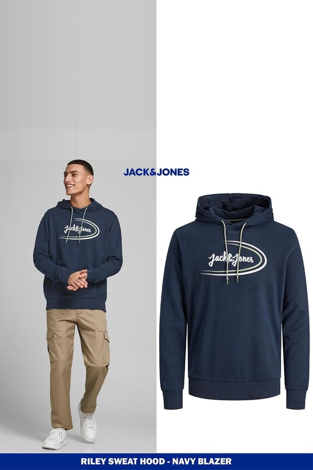 jack & jones Jack & Jones Men's Logo Printed Pullover Sweatshirt Cotton, Navy - XS - 2