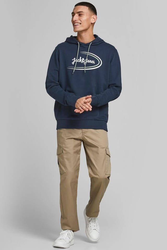 jack & jones Jack & Jones Men's Logo Printed Pullover Sweatshirt Cotton, Navy - XS - 3
