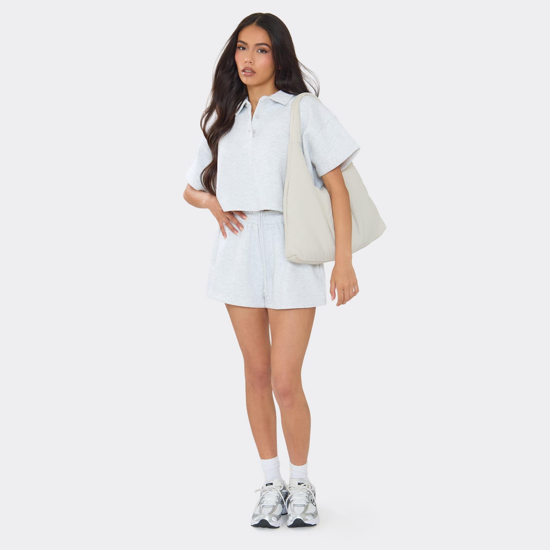 EGO Drawstring Waist Sweat Shorts In Light Grey Marl, Women's Size UK 6