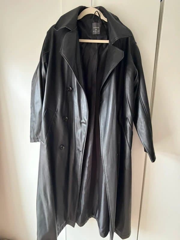 Primark Black Faux Leather Trench Coat - XS