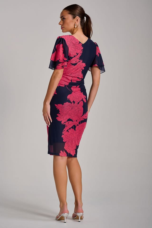 Jolie Moi Jolie Moi Women's Angel Sleeve Ruched Mesh Bodycon Dress in Dark Navy - 2