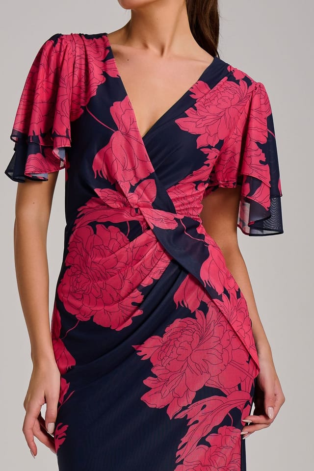 Jolie Moi Jolie Moi Women's Angel Sleeve Ruched Mesh Bodycon Dress in Dark Navy - 3