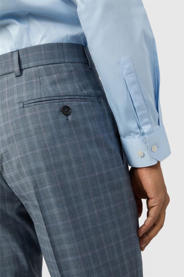 Ted Baker Ted Baker Men's Flat Fronted Checked Slim Fit Suit Trousers in Mid Blue - 2