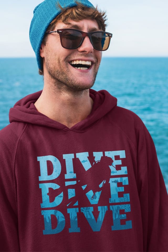 Bad Zebedee Bad Zebedee Men's Dive Dive Dive Scuba Hoodie in Burgundy - 2