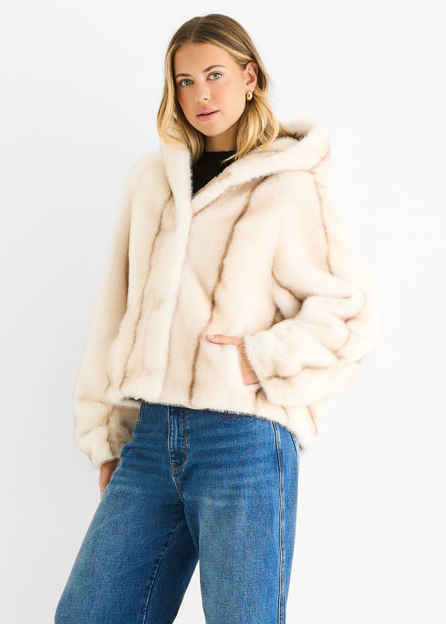 Gini London Gini London Women's Cream Ombre Hooded Faux Fur Jacket - 2
