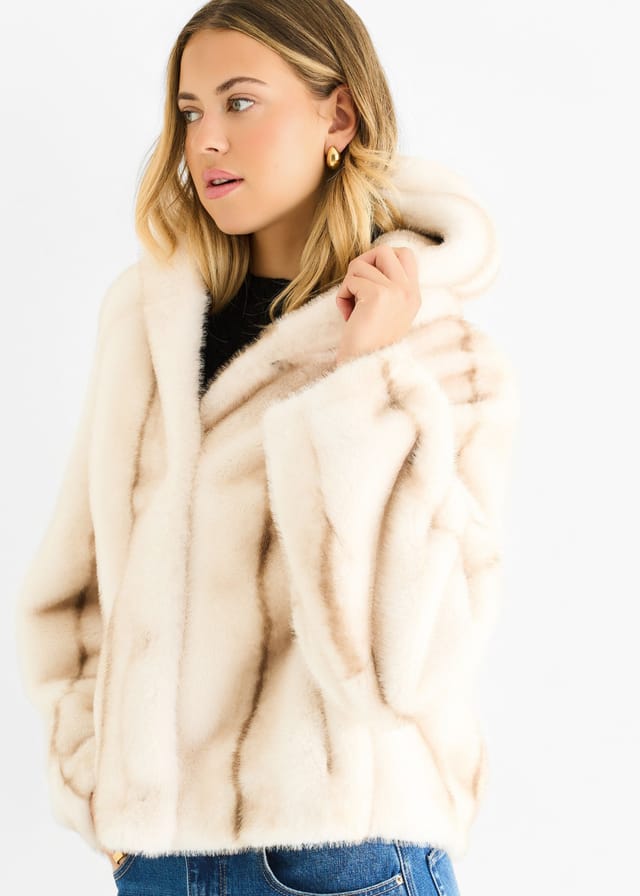 Gini London Gini London Women's Cream Ombre Hooded Faux Fur Jacket - 3