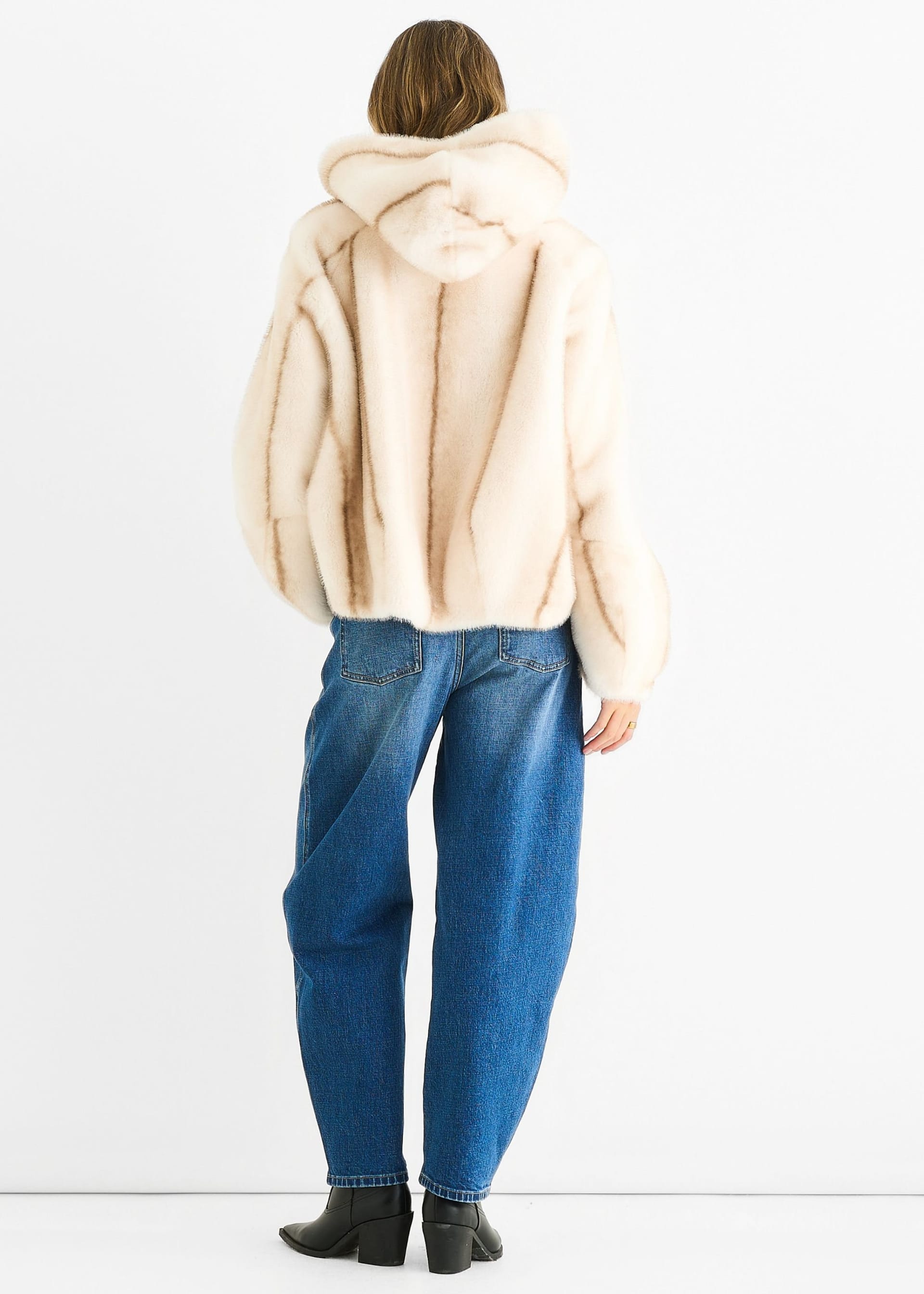 Gini London Gini London Women's Cream Ombre Hooded Faux Fur Jacket - 4