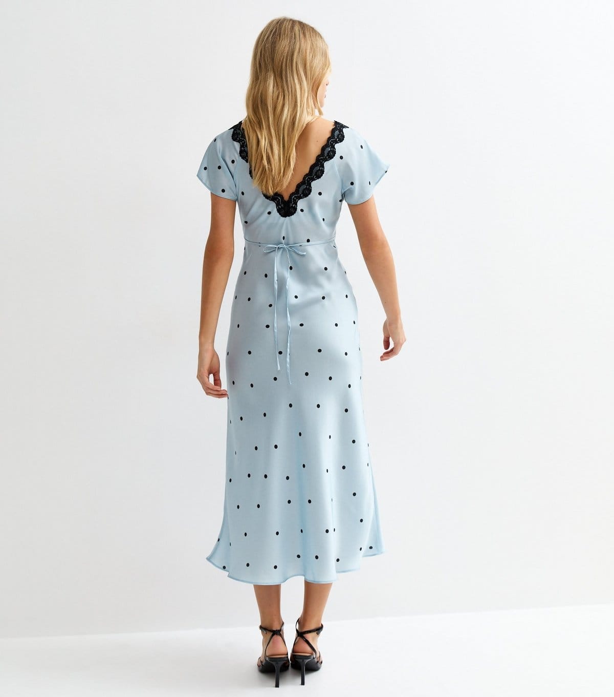 New Look Women's Blue Satin Polka Dot Lace Trim Midi Dress New Look - 4