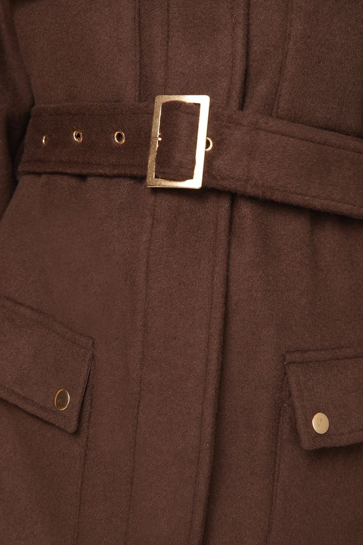 Wallis Wallis Women's Button Down Military Belted Collar Coat in Chocolate - 4