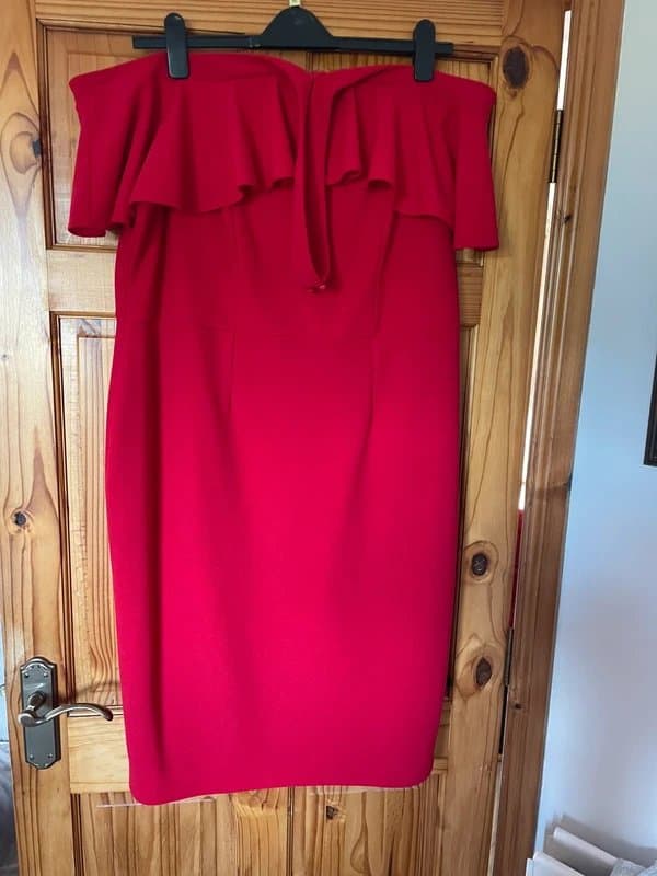 Magisculpt Red strapless , off the shoulder dress.