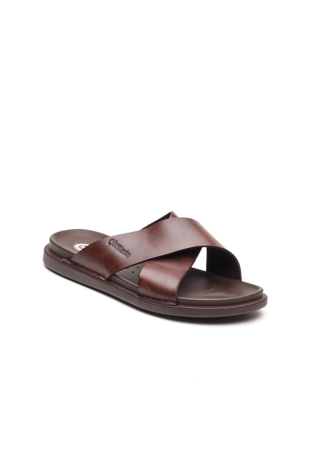 Base London Base London Brown Leather Cross Strap Sandal