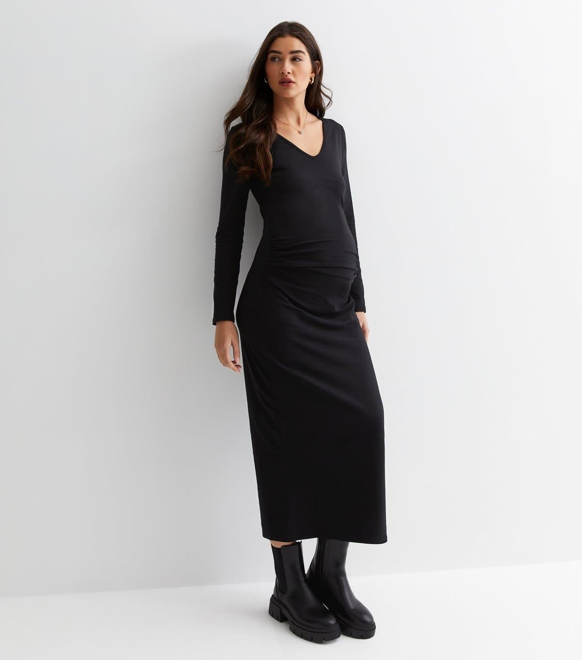 New Look Women's Maternity Black Jersey V Neck Midi Dress New Look