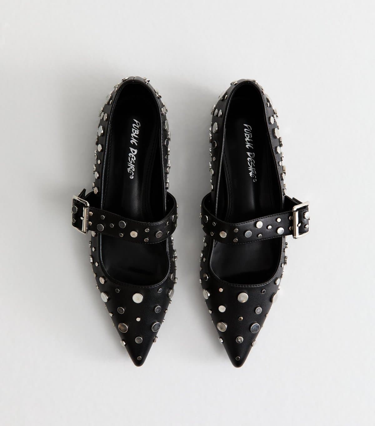 Public Desire Women's Florentine Black Point Toe Flats Public Desire New Look