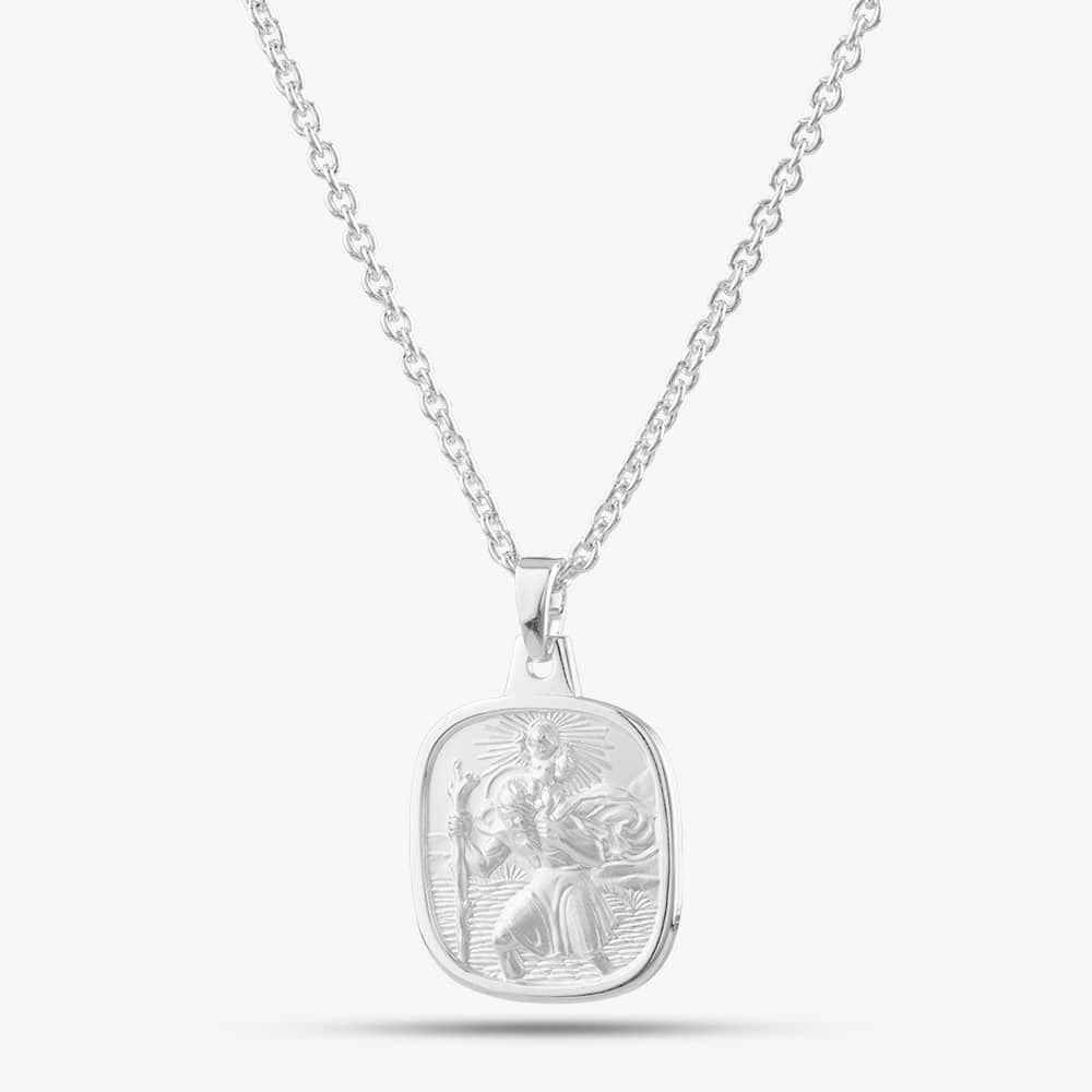 T.H.Baker T.H.Baker Women's Silver Double-Sided St Christopher Square Necklace P30-8035-SC1118