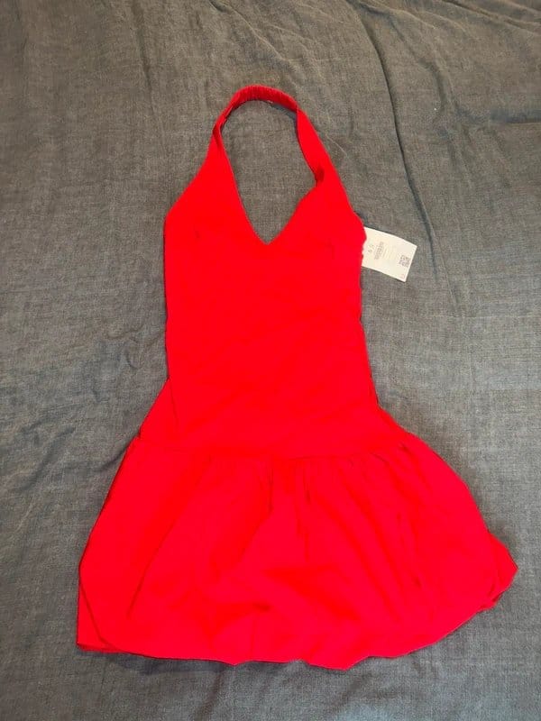 Bershka Red Halter Dress with Bubble Effect