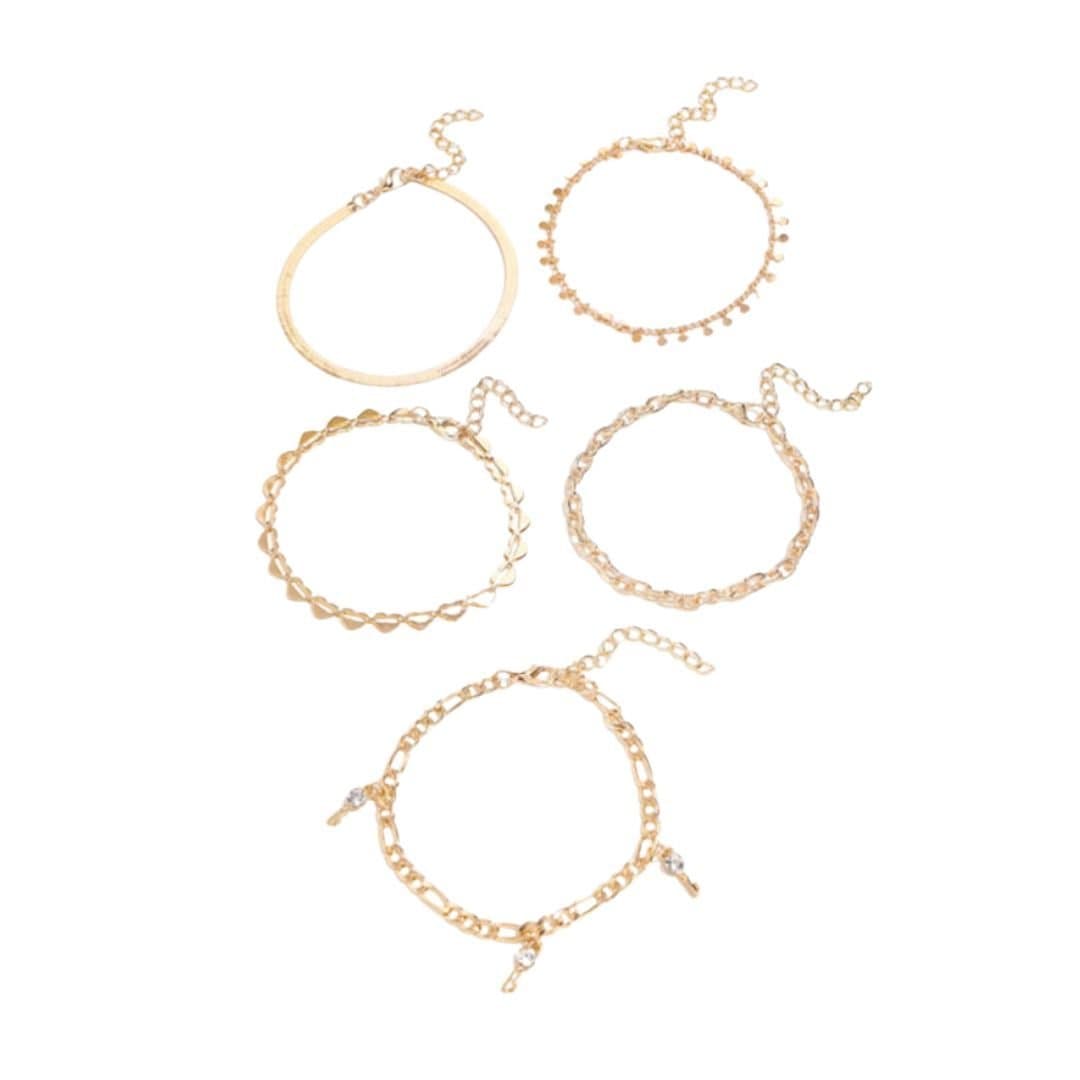 Lovii Lovii Women's 5-Piece Gold Layered Anklet Set