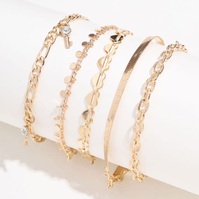 Lovii Lovii Women's 5-Piece Gold Layered Anklet Set - 2