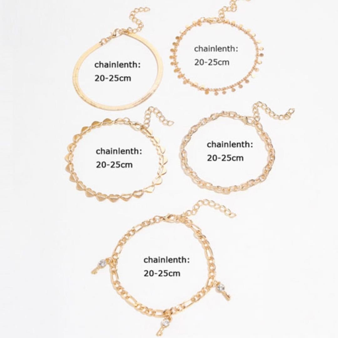 Lovii Lovii Women's 5-Piece Gold Layered Anklet Set - 4