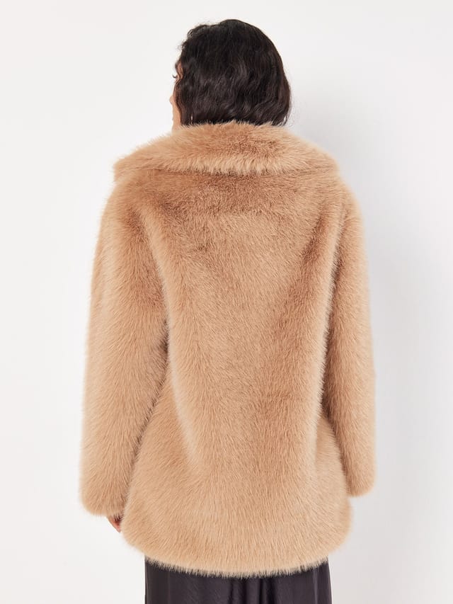 Apricot Apricot Women's Soft Faux Fur Zipped Jacket in Brown - 3