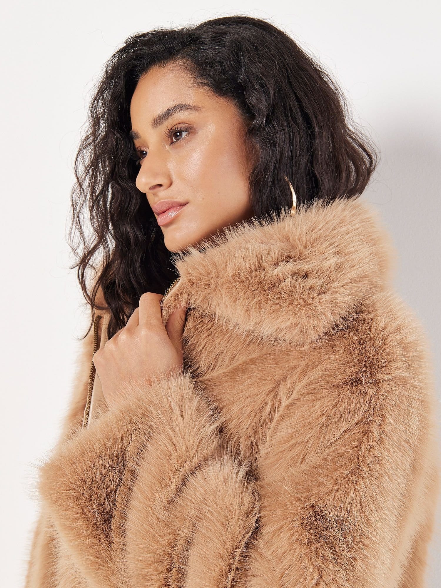 Apricot Apricot Women's Soft Faux Fur Zipped Jacket in Brown - 4