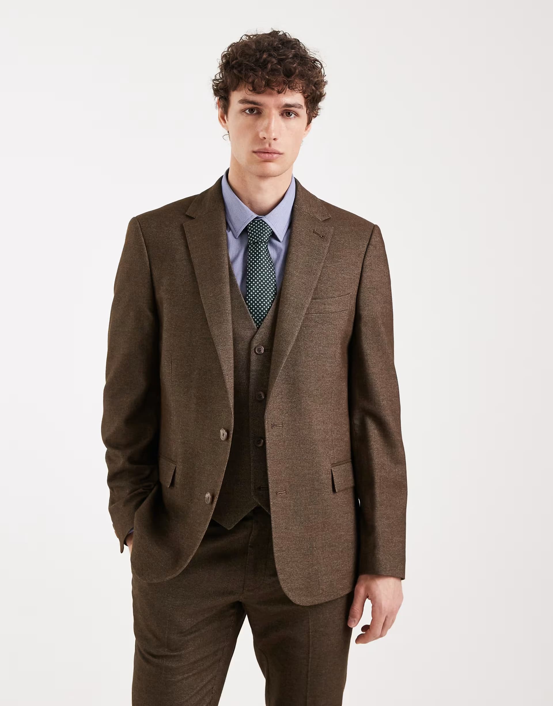 ASOS ASOS DESIGN wool look skinny suit jacket in brown