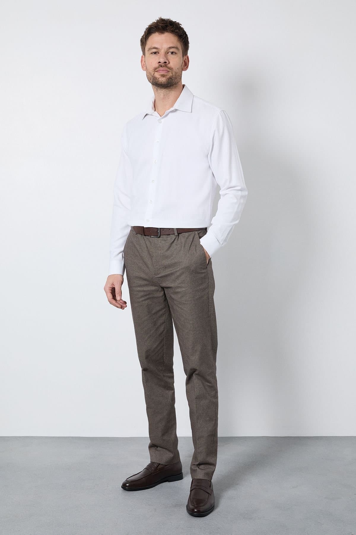 Burton Burton Men's Brown Heritage Dogtooth Check Slim Fit Trousers