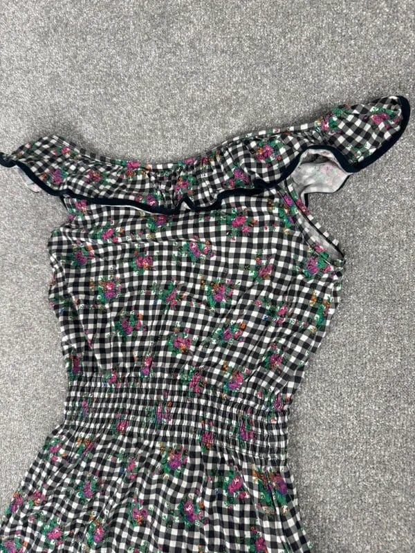 Topshop Black Gingham Floral Mini Dress
