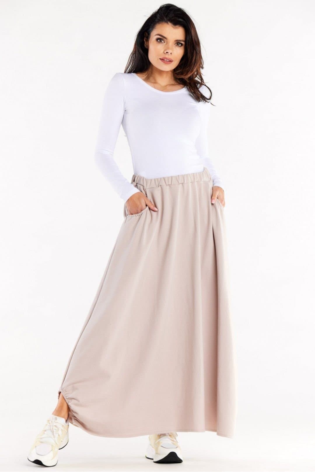 Love Lace Love Lace Beige Trapeze Long Skirt with Pockets & Cutouts