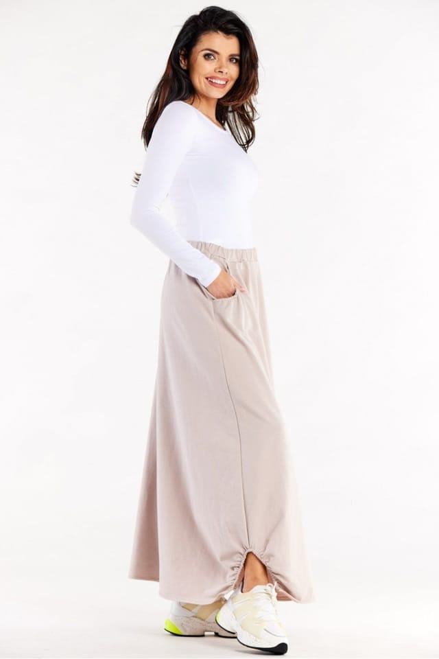 Love Lace Love Lace Women's Trapeze Long Skirt with Pockets & Cutouts in Beige - 2