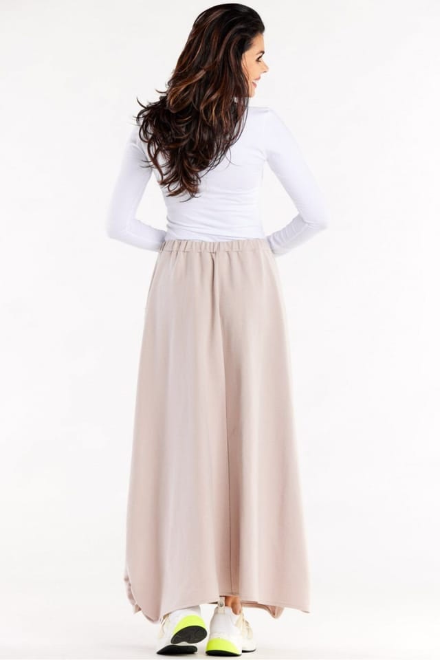 Love Lace Love Lace Women's Trapeze Long Skirt with Pockets & Cutouts in Beige - 3