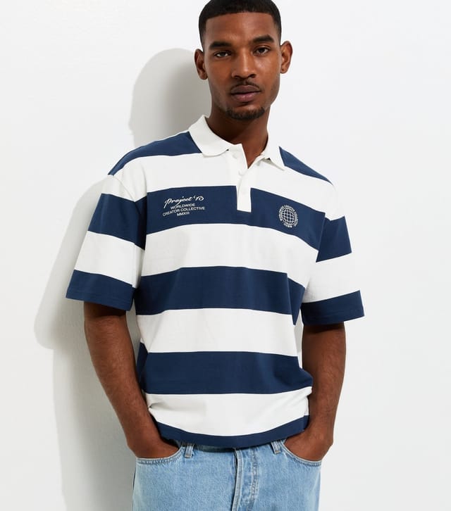 Only and Sons Men's Blue Short Sleeve Rugby Polo Top Only and Sons New Look - 3
