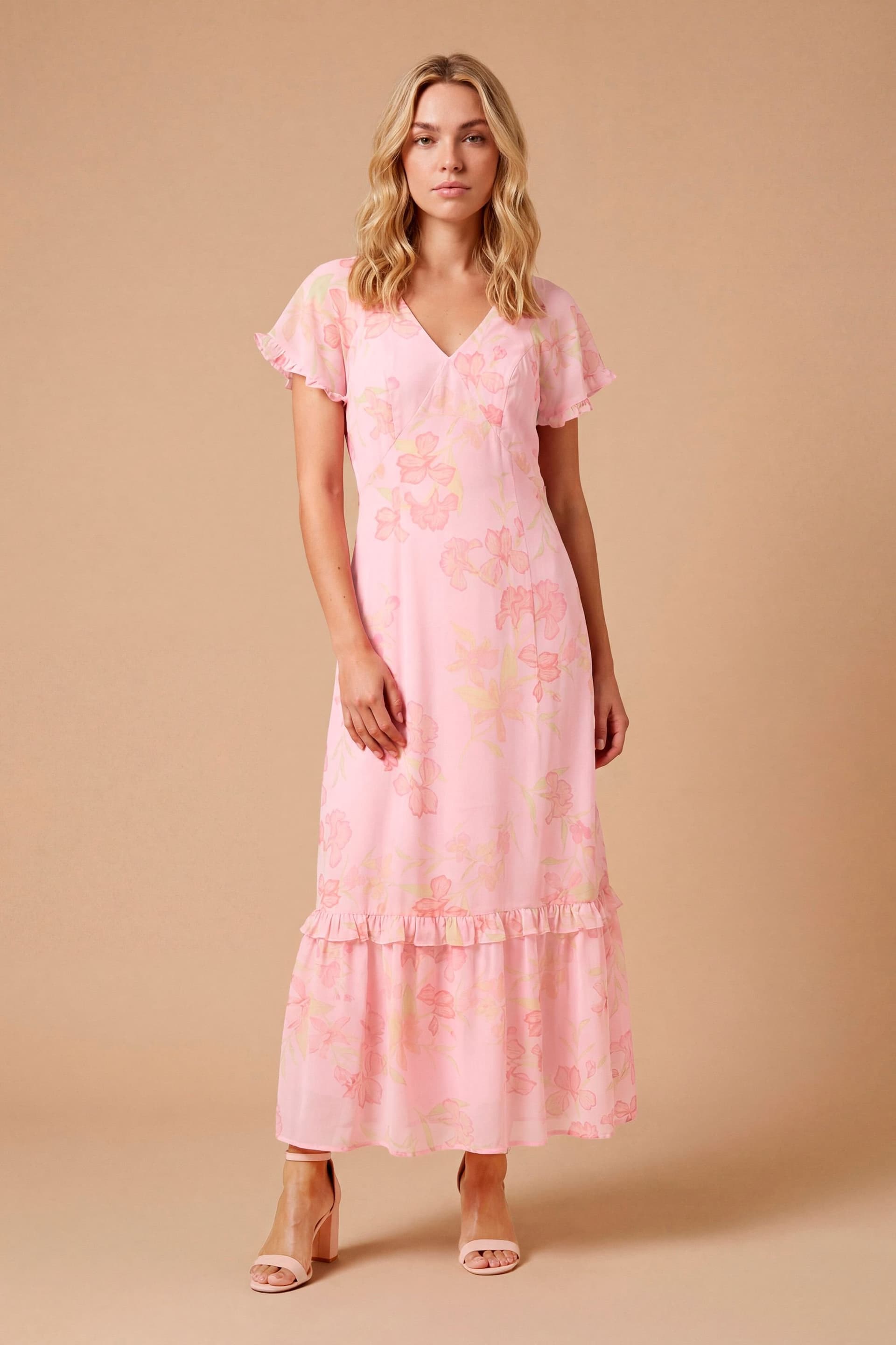 Dorothy Perkins Dorothy Perkins Women's DP Luxe Printed Flutter Raglan Sleeve Midi Dress in Pink