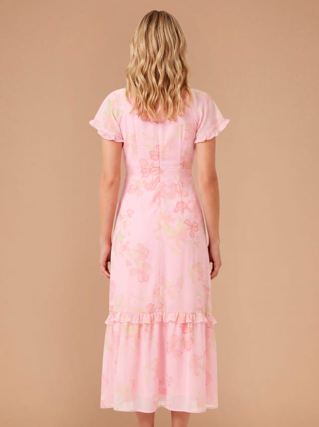 Dorothy Perkins Dorothy Perkins Women's DP Luxe Printed Flutter Raglan Sleeve Midi Dress in Pink - 3