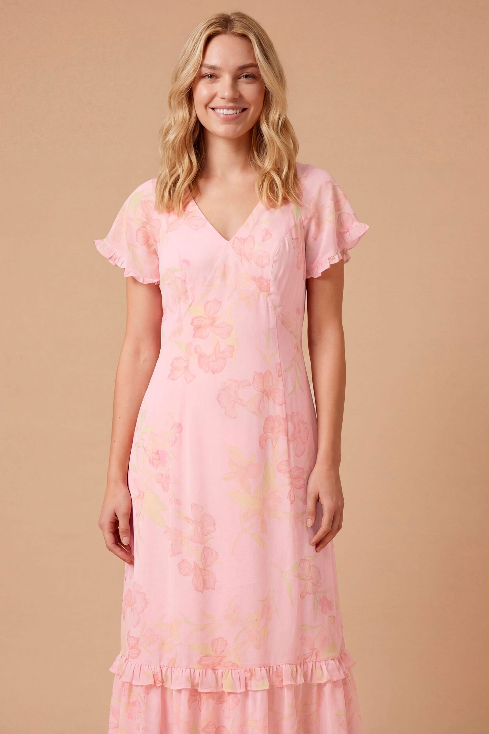 Dorothy Perkins Dorothy Perkins Women's DP Luxe Printed Flutter Raglan Sleeve Midi Dress in Pink - 4