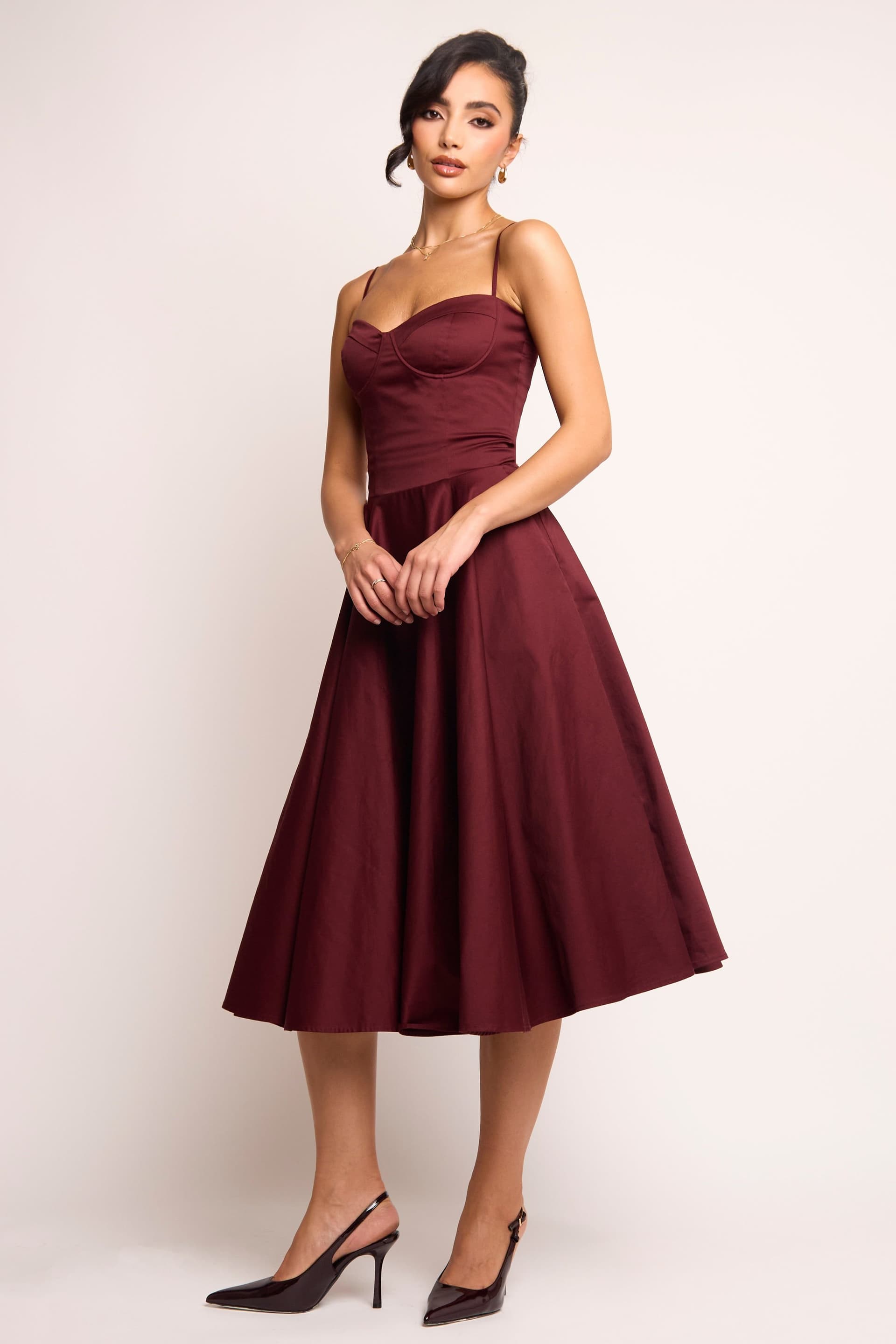 Jaded Rose Jaded Rose Women's Jade Burgundy Corset Midi Dress