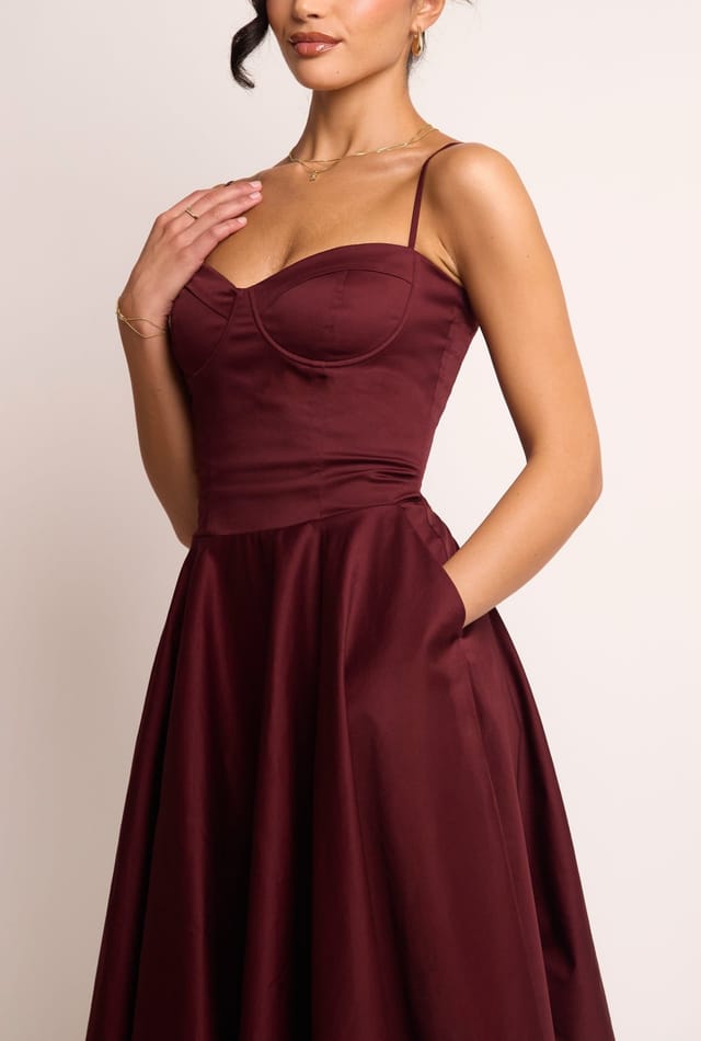 Jaded Rose Jaded Rose Women's Jade Burgundy Corset Midi Dress - 3