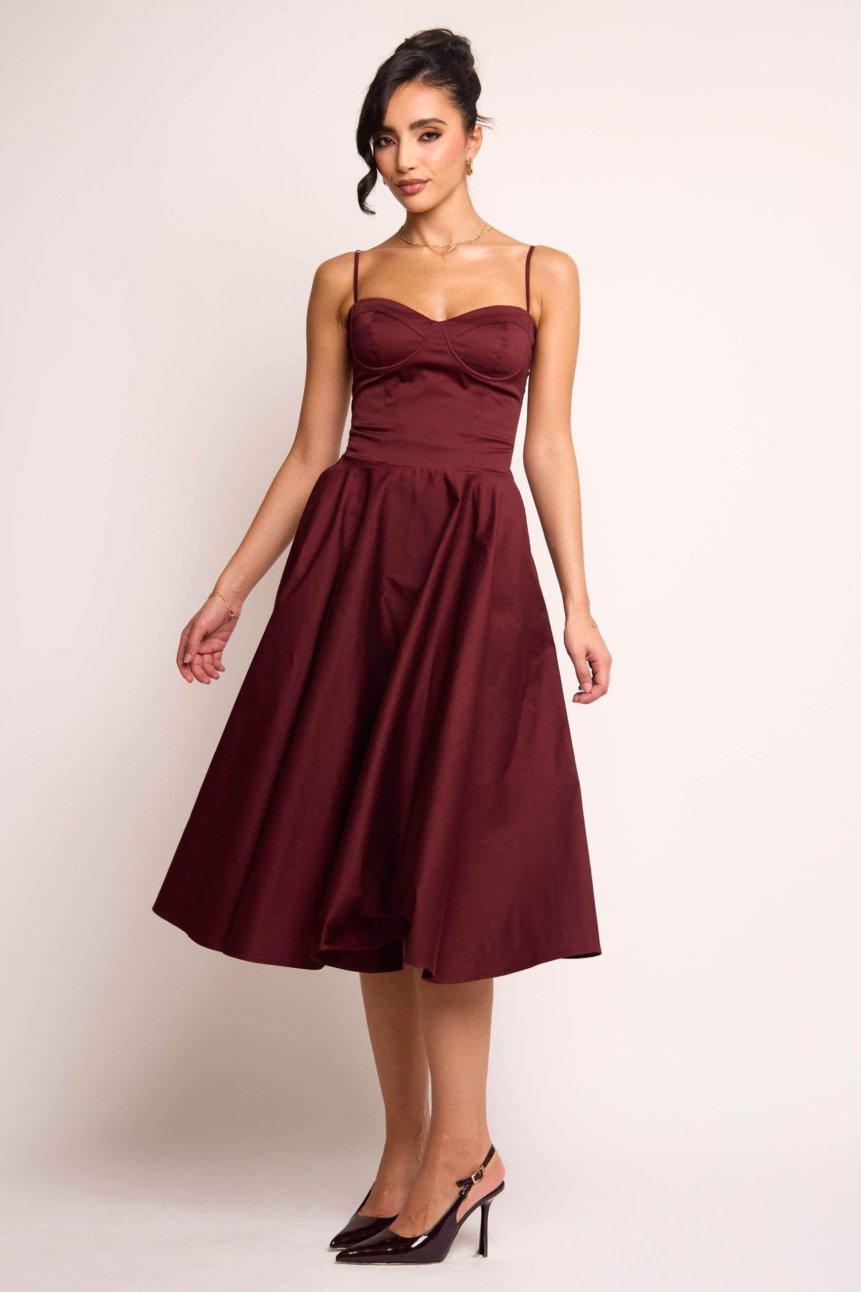 Jaded Rose Jaded Rose Women's Jade Burgundy Corset Midi Dress - 4