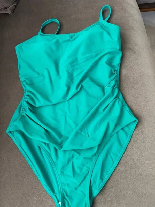 deriwone One Piece Swimsuit Ruched Tummy Control Swimming Costume Padded Swimwear Green L