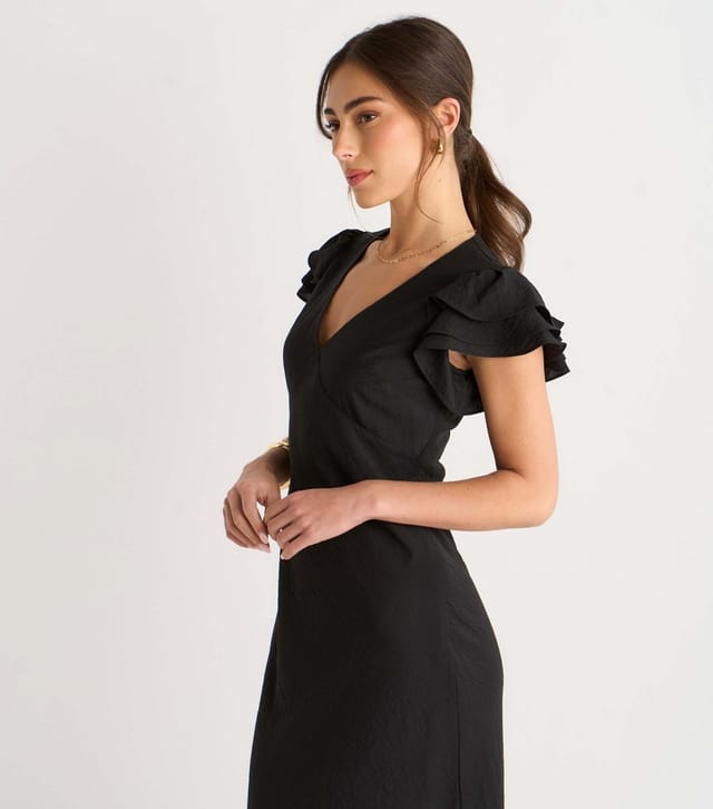 Gini London Women's Black V Neck Ruffle Midi Dress Gini London New Look - 3