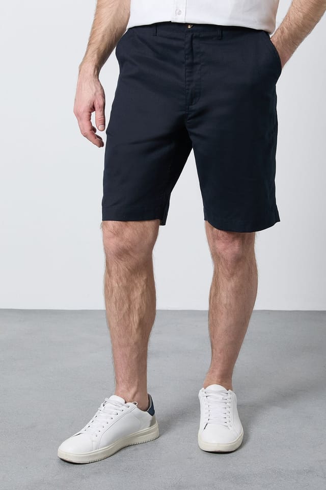 Maine Maine Men's Navy Premium Cotton Linen Shorts - 2