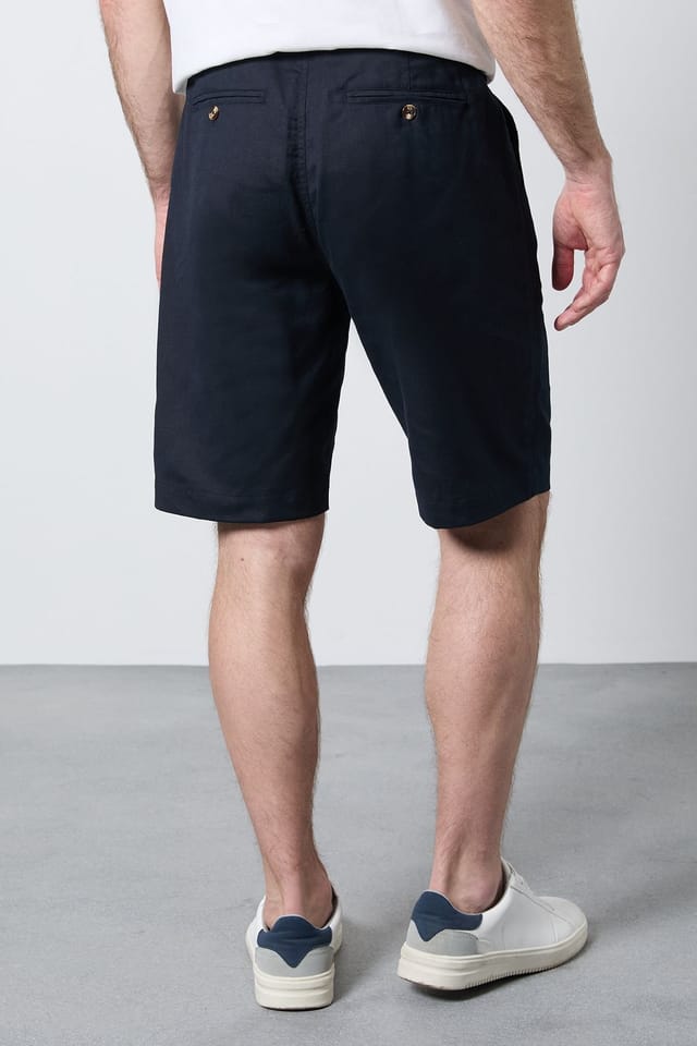 Maine Maine Men's Navy Premium Cotton Linen Shorts - 3