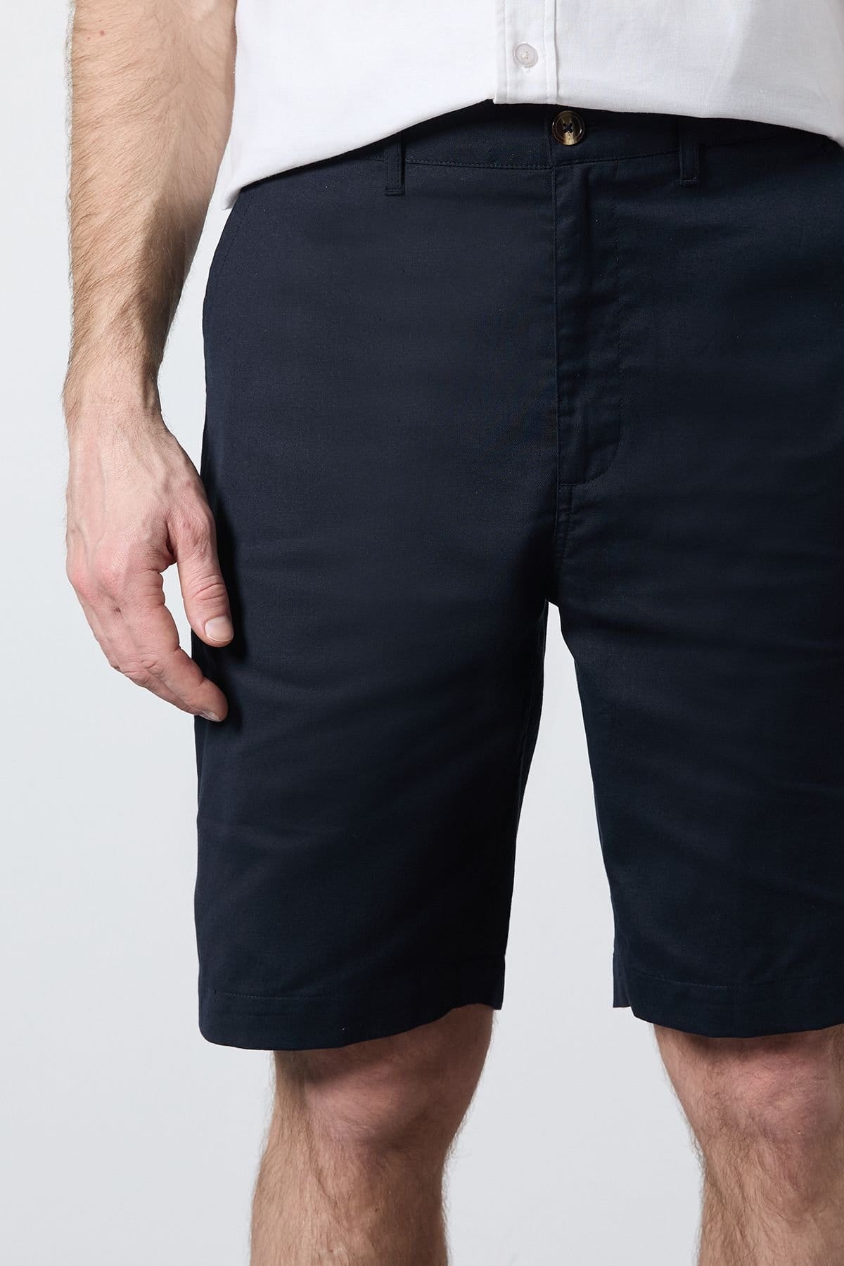Maine Maine Men's Navy Premium Cotton Linen Shorts - 4