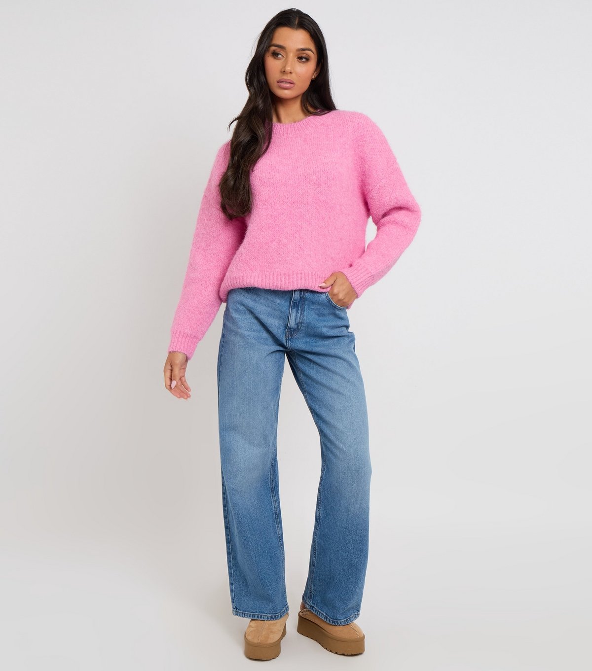 Urban Bliss Women's Pink Brushed Knit Relaxed Jumper Urban Bliss New Look - 3