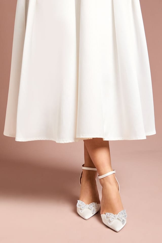 Coast Coast Women's Bridal Poppy Satin Diamante Butterfly Trim Pointed High Stiletto Heel Court Shoes in White - 3