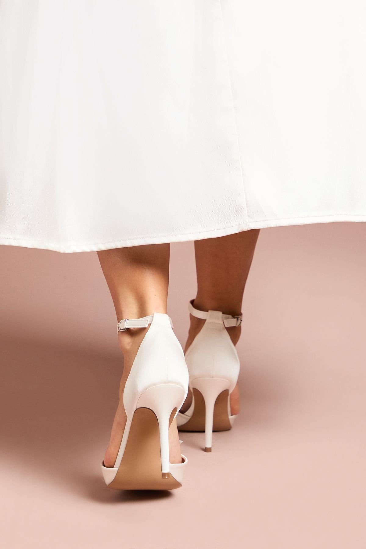 Coast Coast Women's Bridal Poppy Satin Diamante Butterfly Trim Pointed High Stiletto Heel Court Shoes in White - 4