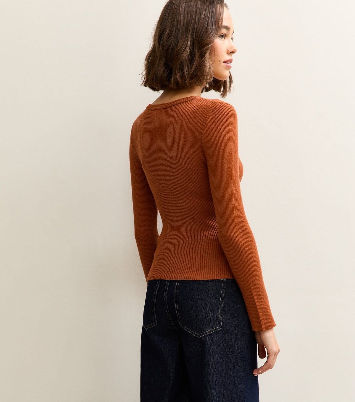New Look Women's Tan Ribbed Knit Long Sleeve Button Up Jumper New Look - 4